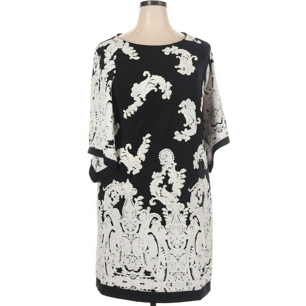 Studio One 1 Dress Plus Size 1x Kimono Sleeve Black White Pullover Stretch